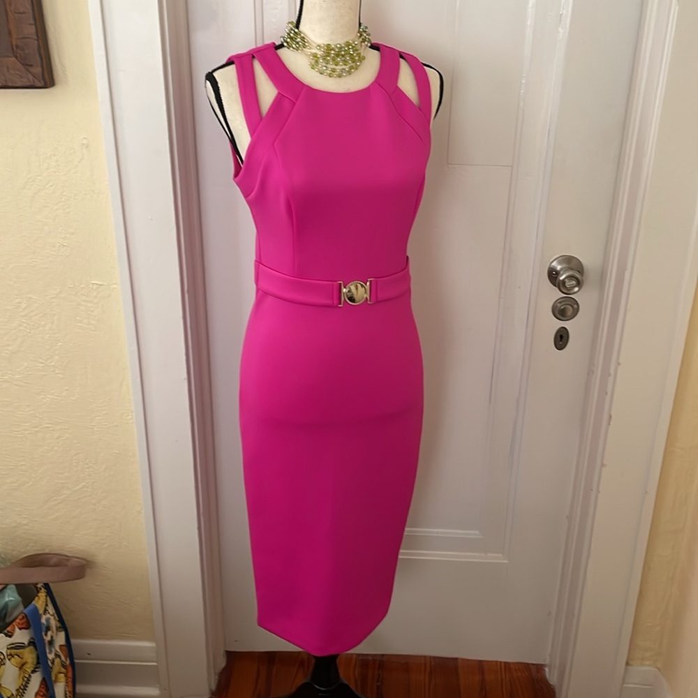 Guess Fuchsia Cutout Midi Dress